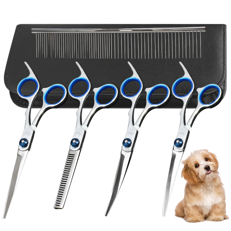 

Pet Grooming Scissors Set Stainless Steel Professional Hair Thinning Shears Dog Cats Curved Edge Sharp Salon Barber Cutting Tool