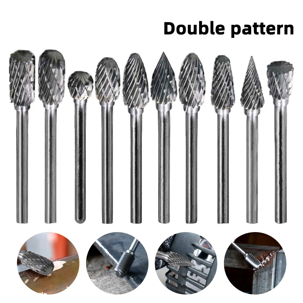 

5Pcs Wood Milling Cutter Grinding Carbide Tungsten Steel Double Rotary File Head Woodworking Grinding Head Root Carving Cutter