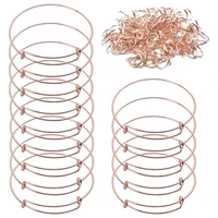 20 pieces adjustable wire blank bangle bracelet expandable with 100 pieces open rings for womens diy jewelry making 2 6 inch