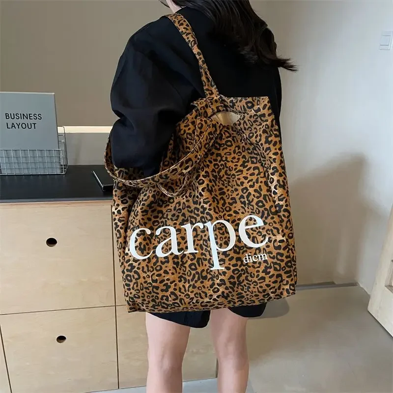 Винтажная большая сумка-тоут GAINNY с леопардовым принтом Женская холщовая