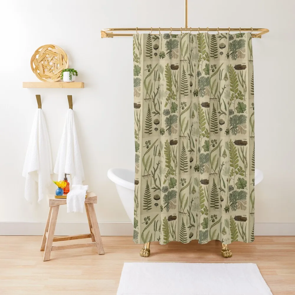 

Botanical Fern Print Shower Curtain,Fern on Old Book Page Shower Curtains for Bathroom Decor,polyester Bath Curtain with Hooks
