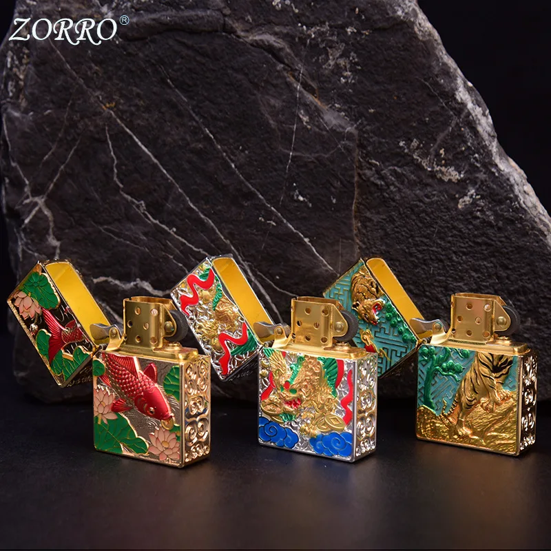 Фото Зажигалка для топливного масла ZORRO, персонализированная модная игровая Xiangyun Pixiu Tiger, ночник, броня, ветрозащитная, высококачественная зажигалка, аксессуары №5