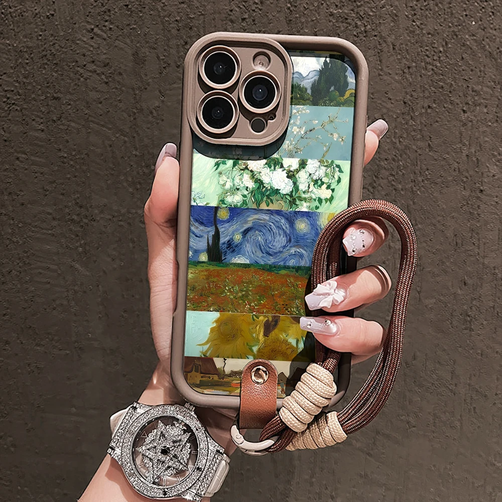 Фото Чехол для телефона с коллажем Ван Гога для Samsung Galaxy S26 S21 S25 S24 S23 S22 Ultra Plus FE, A16 A36 A54 A55 A56 с ремешком-шнурком (Funda) №5