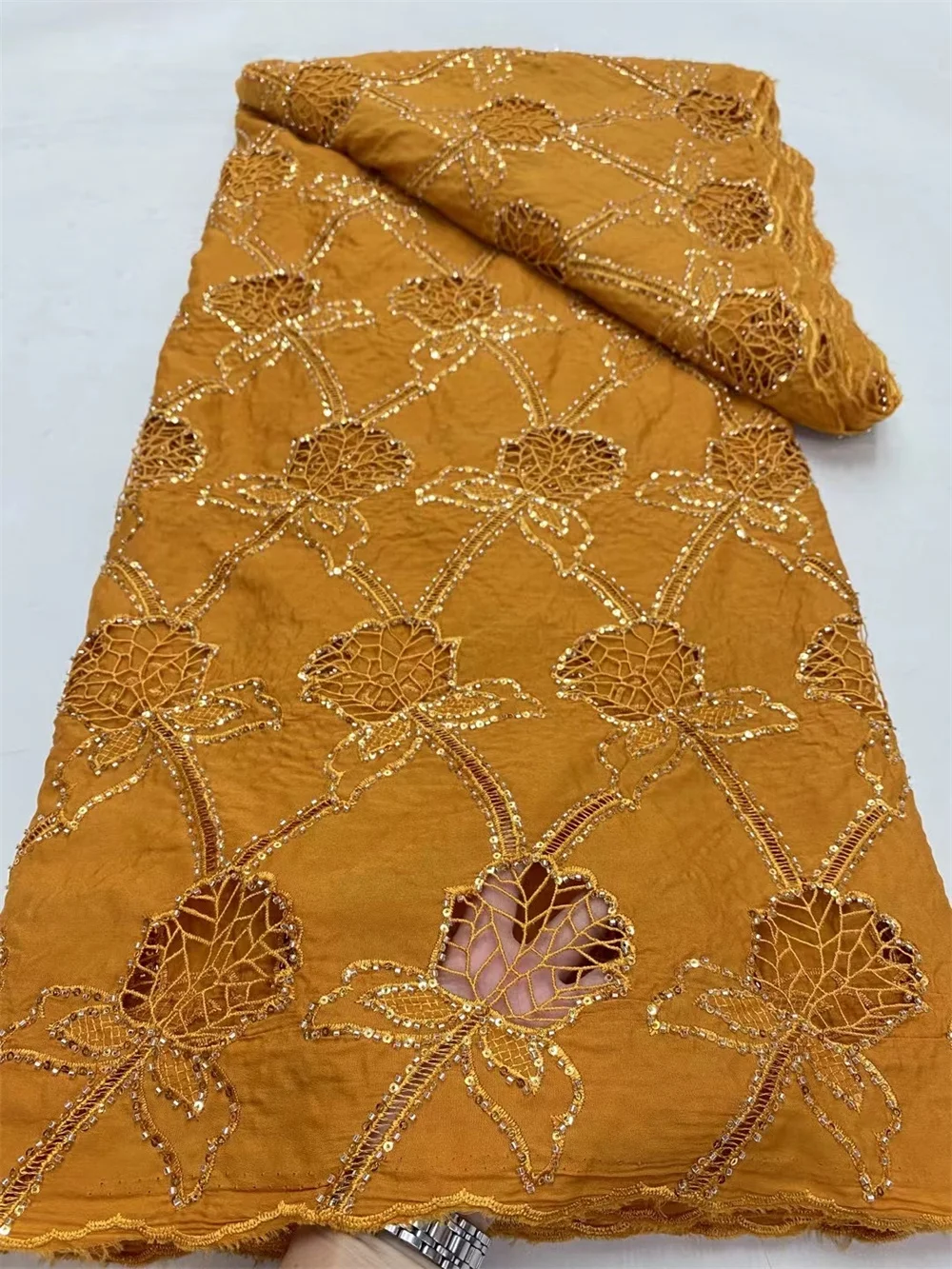 Небесно-голубая африканская шифоновая кружевная ткань высокого качества