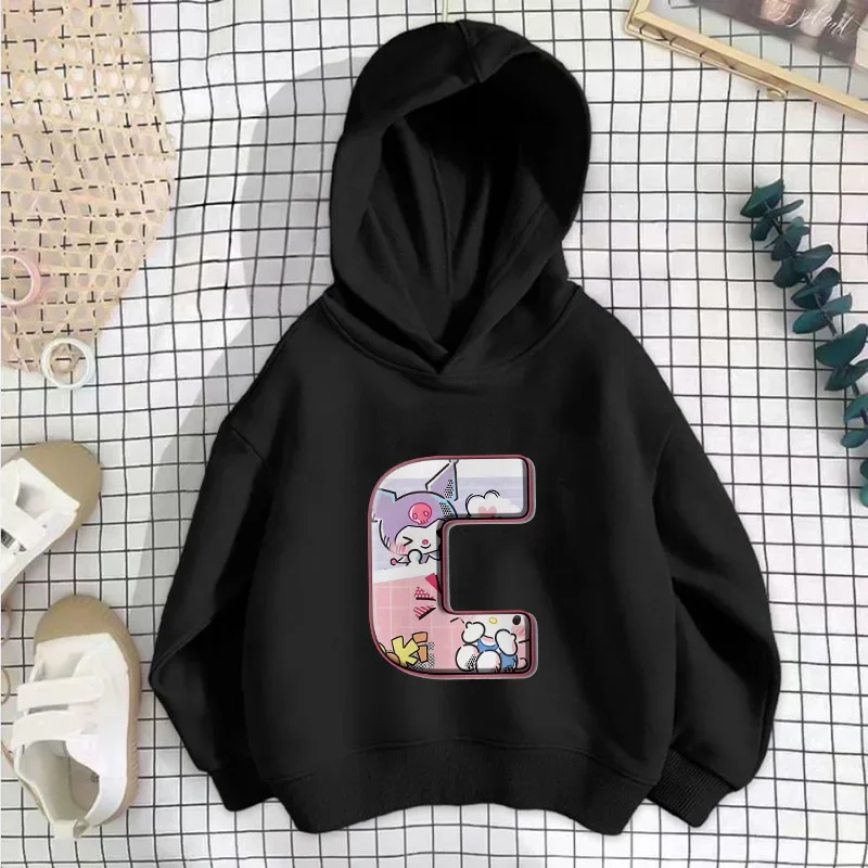 

Children Hoodies New Letter A B C D Kuromis Melodys HelloKittys Pullover Anime Cartoons Casual Clothes Girl Boy Kid Kawaii Tops