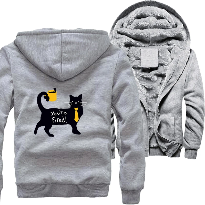 

Funny Cat You'Re Fired Cats Jackets For Men Warm Thicken Bomber Jacket Zip Up Hoodie Winter Fleece Sweatshirts Hooded Outerwear