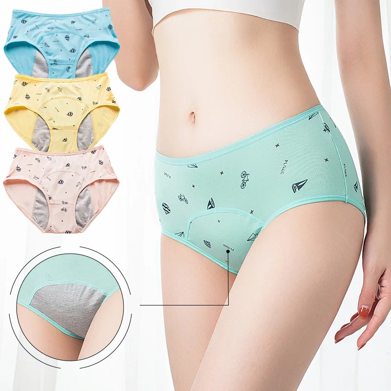 

Girls' Menstrual Panties Cartoon Printed Leakproof Physiological Period Underwear Big Children Women Cotton Brief Safety Panties