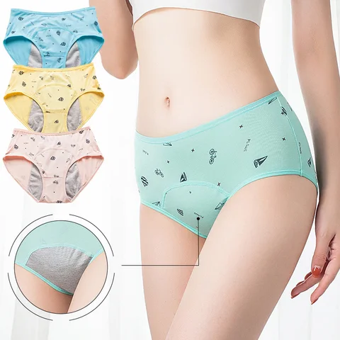 Girls' Menstrual Panties Cartoon Printed Leakproof Physiological Period Underwear Big Children Women Cotton Brief Safety Panties