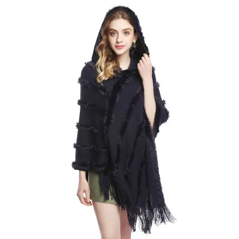 2023 New Knitted Hoodie Cloak Shawl Monochrome Pullover Cloak Knitwear Hooded Talma.