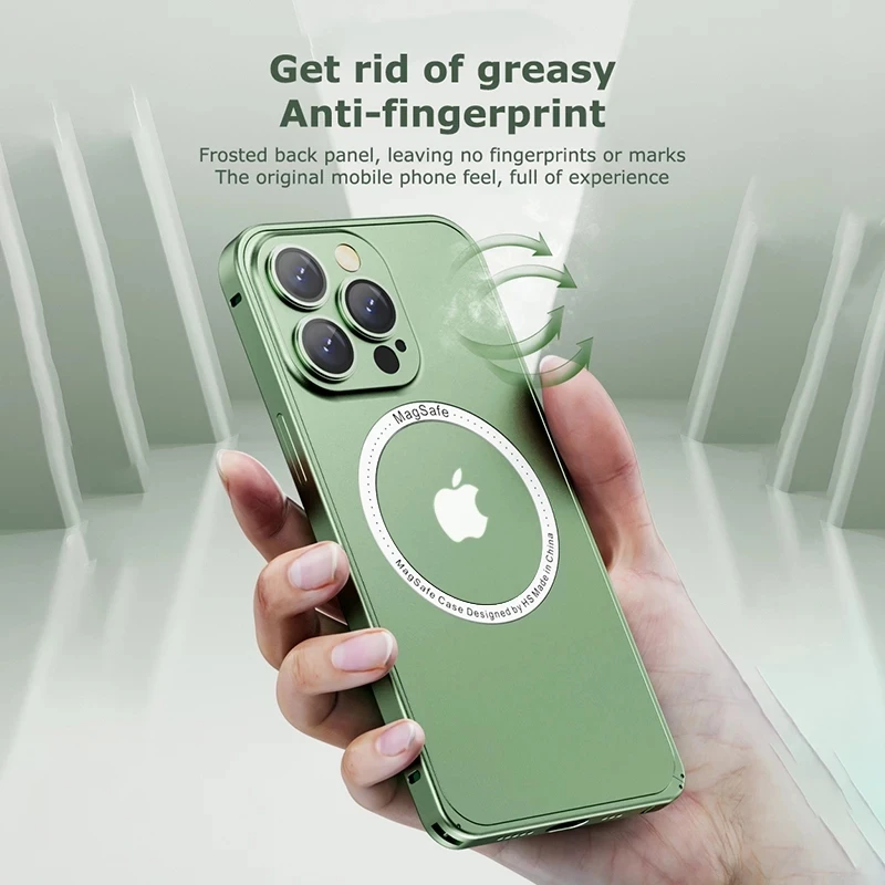 Aluminum Frame Luxury Metal Case Magsafe For iPhone 13 12 Pro Max Glass Lens Film Protective Case Magnetic Original Color Cover