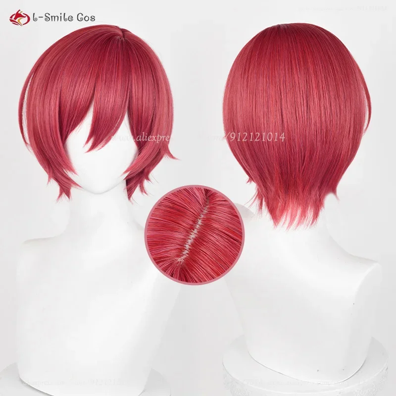 Аниме Чигири Гима парик для косплея 53 см/40 см винно-красный с косой термостойкие