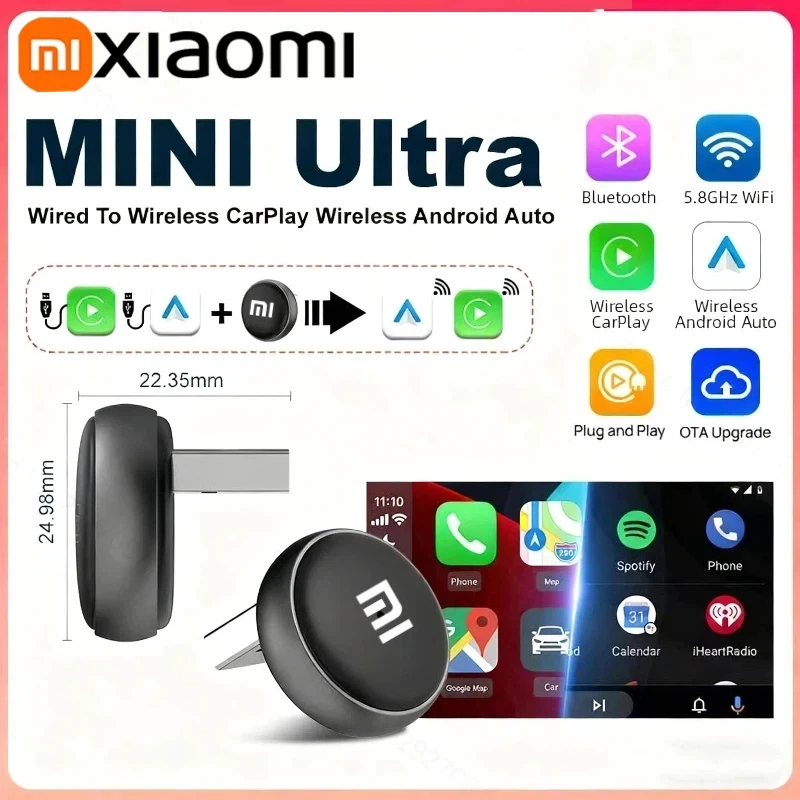 

Адаптер Carplay Xiaomi Mini Ultra 3, беспроводной Bluetooth-ключ, Android Auto, 5 ГГц, Wi-Fi, автоматическое подключение для Toyota Mazda Kia Volvo