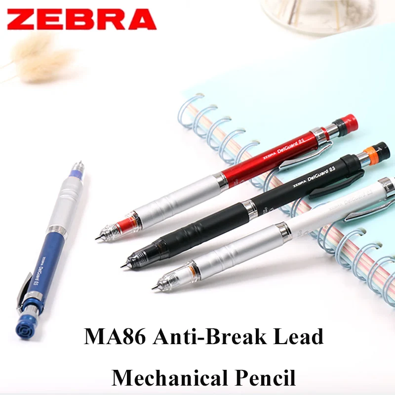 Фото Механический карандаш ZEBRA DelGuard MA86, 0,5 мм, двойной пружинный дизайн, небьющийся грифель для рисования, письма, металлическая ручка, скрытый ластик №1