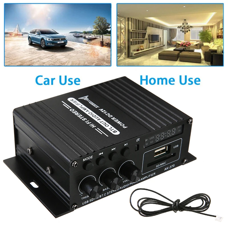 

1pc AK-370 Power Amplifier Mini 400W HiFi Power Digital Amplifiers Aluminum Audio Stereo Amp With Remote Control