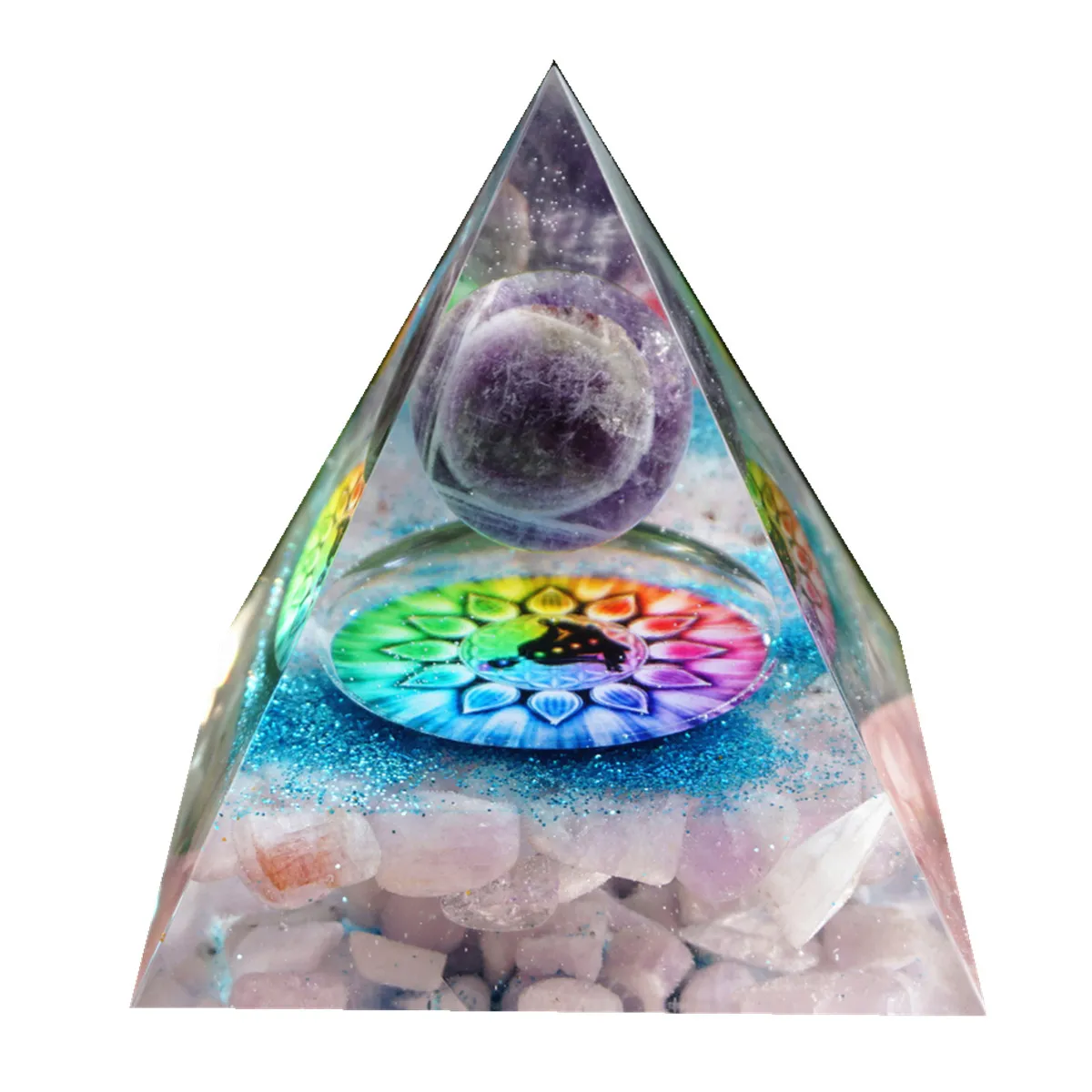 

Аметистовый кристалл сфера чакра оргонит Пирамида с Kunzite камень, реики Energy Orgone Коллекция с защитой от ЭМП