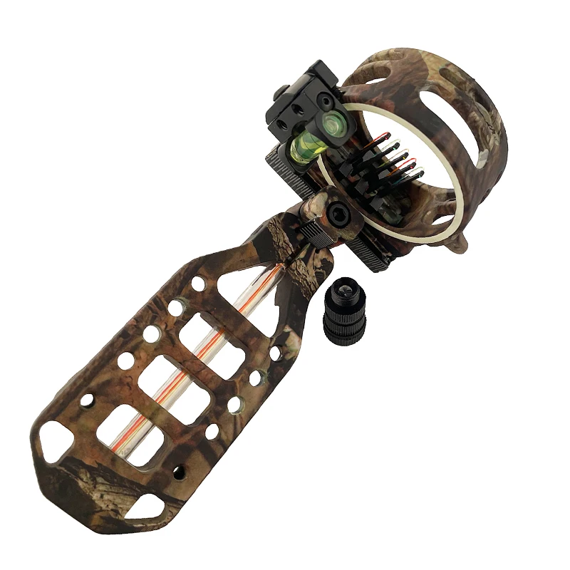 Bow Sight 5-PIN 0.019'' W/ LIGHT, Fiber Optic LED Sight ARIES CAMO BOW SIGHT for Compound Bow Accessories