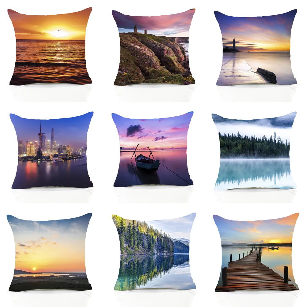 

Four Seasons Landscape Pillow Cover Snow Forest Tree Lake Natural Scenery Cushion Cover Sleeping Sofa Bedroom Home DecorationDIY