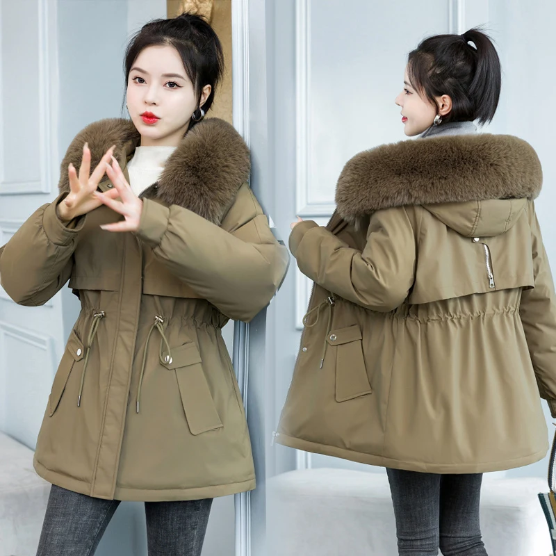 EHQAXIN 2022 Winter Women's Down Jacket Fashion Hooded New Cotton Clothes Thickened Wool Collar Warmth Parker Cotton Coats M-3XL