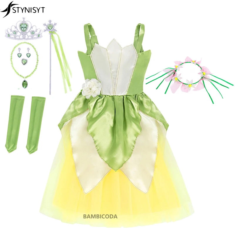 

Новое Детское платье принцессы Тиана, косплей, одежда принцессы и лягушки, детское бальное платье на день рождения, платье для представлени...