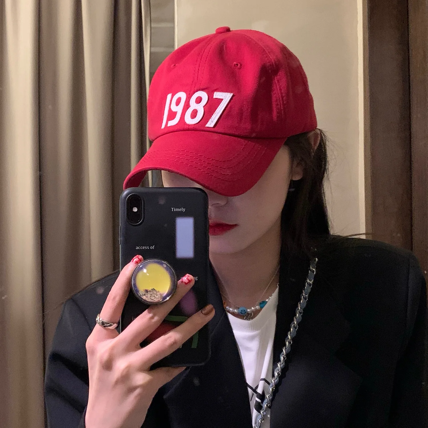 

2023 Early Spring New Red Peaked Hat Female Face Small Korean Version Baseball Cap Summer Sunscreen Sunshade