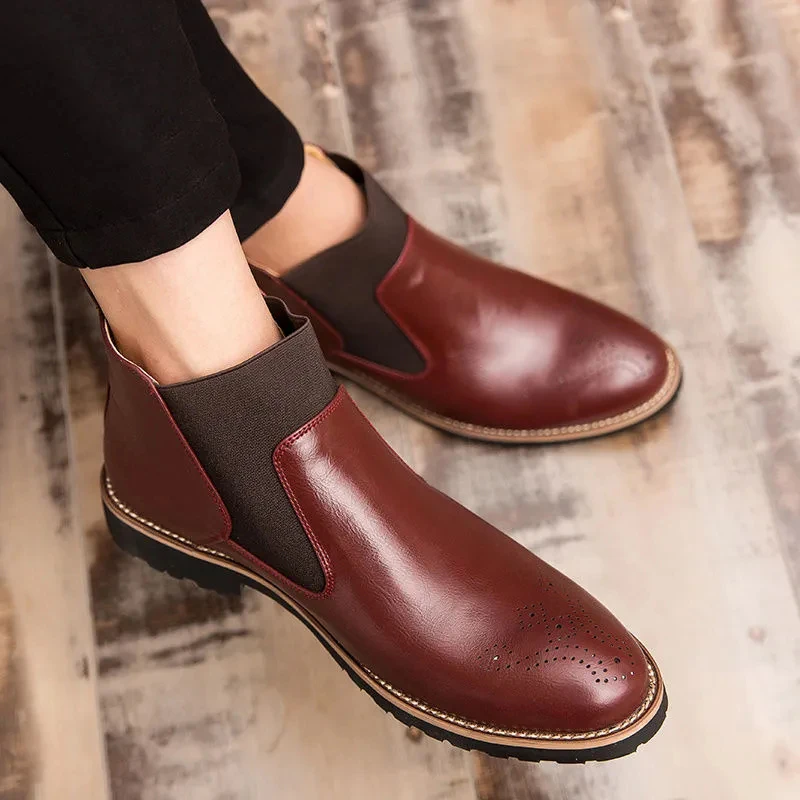 

Men's Trendy Leather Shoes New High Top Inner Heightening Business Fashion Casual Leather Shoes Black Fashion Men's Single Shoes