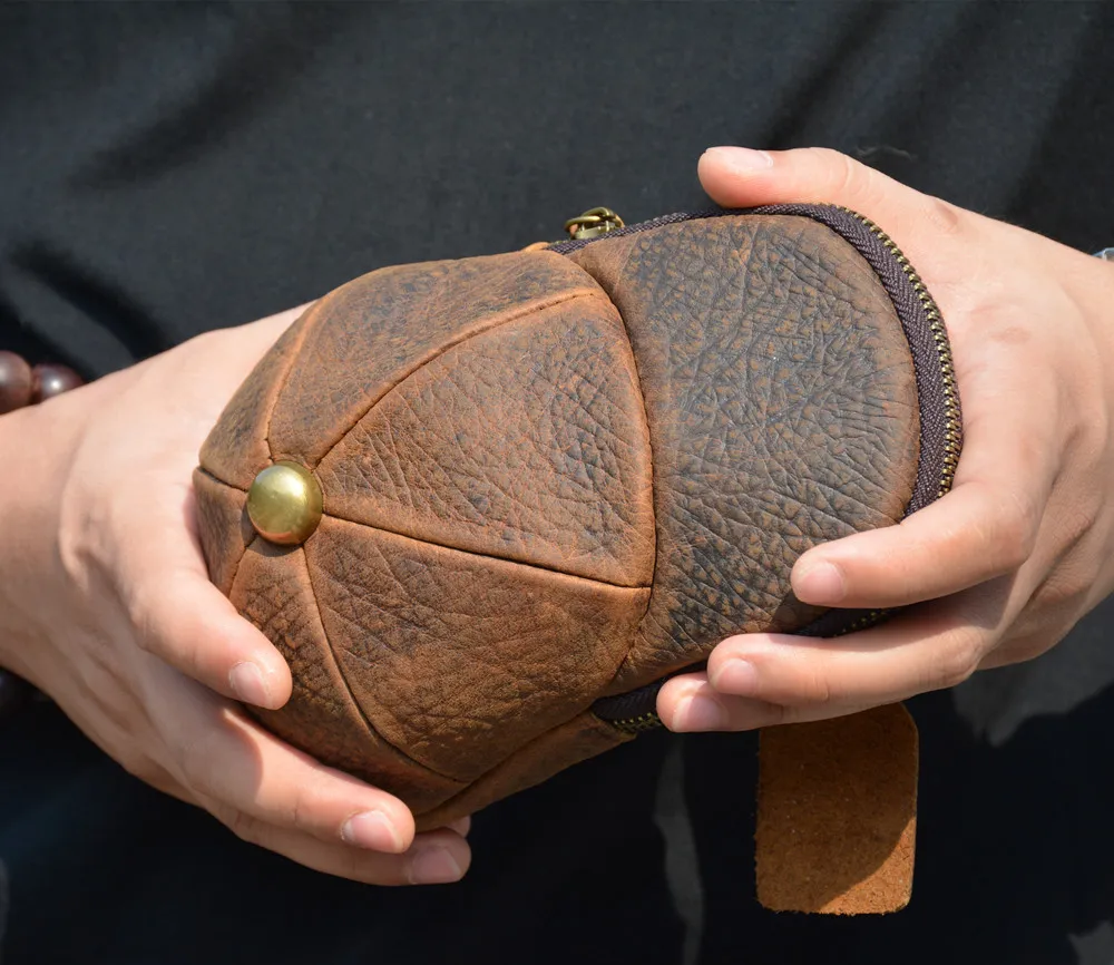 Real leather vintage bag hat wrap mobile phone waist bag