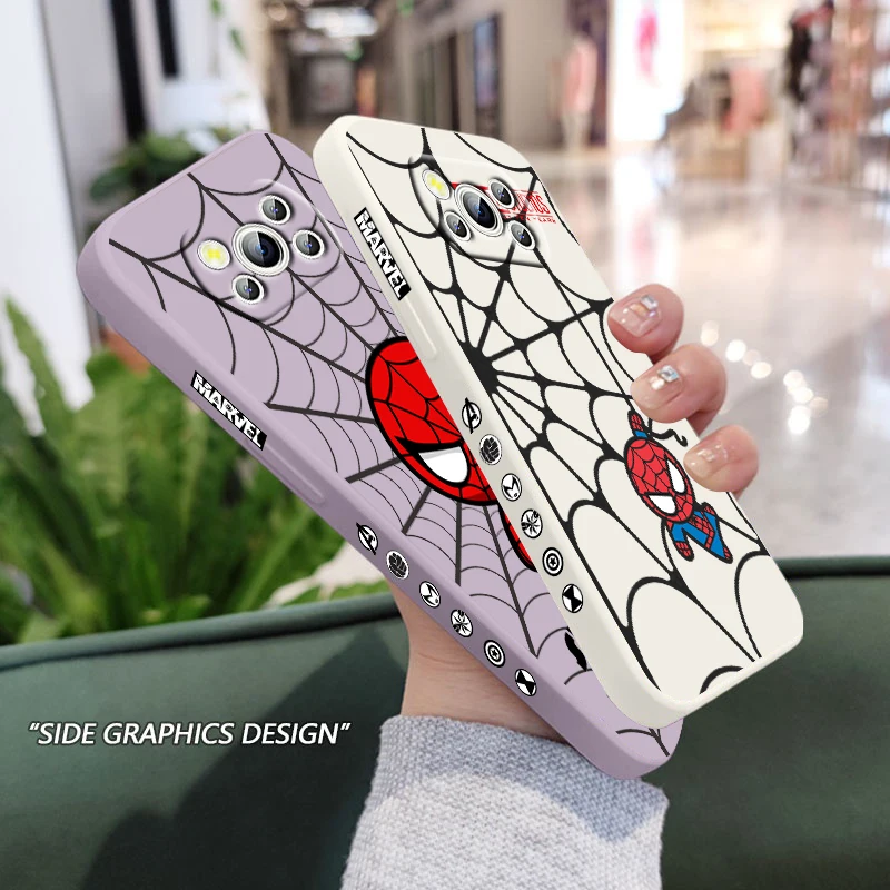 

Marvel Hero SpiderMan Cool For POCO C55 X5 X4 M5S F4 M4 X3 F3 M3 C3 F2 Pro GT NFC 4G 5G Pro Liquid Left Rope Phone Case
