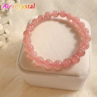 natural pink crystal bead bracelet madagascar hibiscus single circle lucky peach blossom healing stone jewelry gift for lady