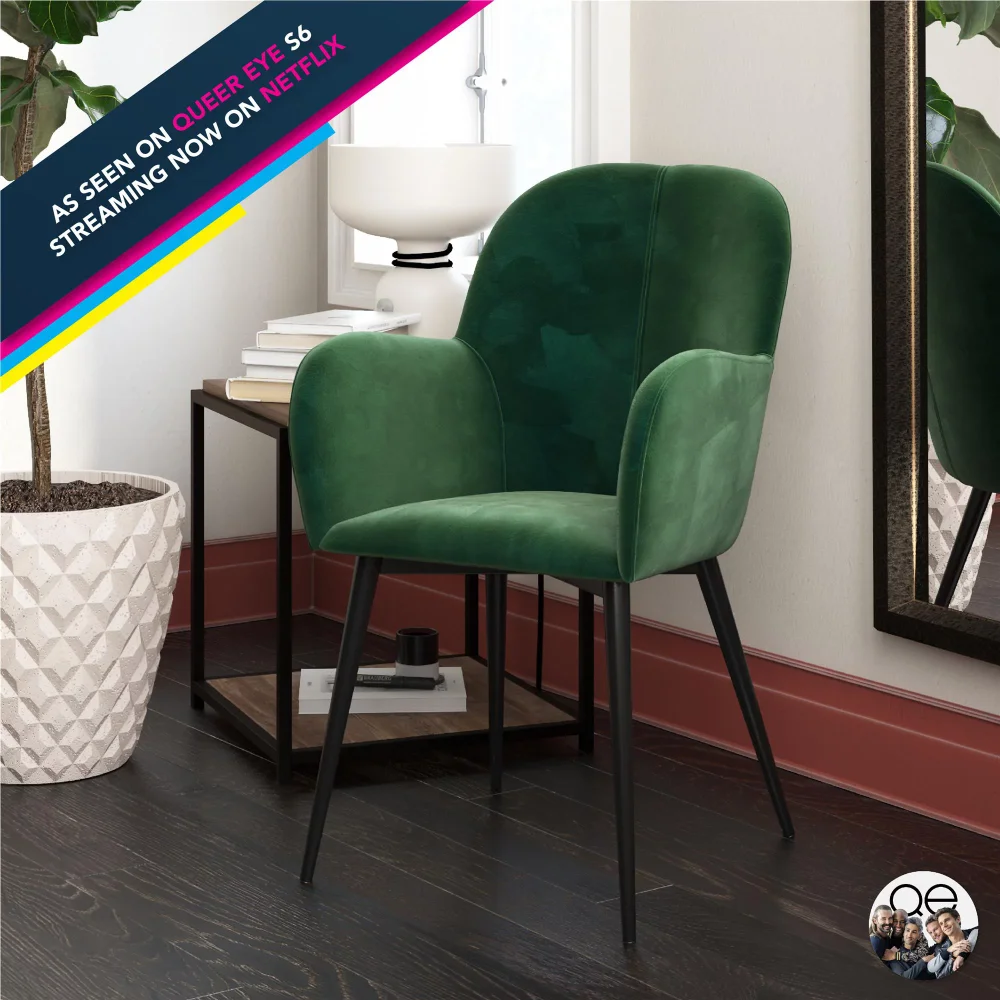 

Queer Eye Fallon Modern Accent Chair, Metal Legs, Green Velvet