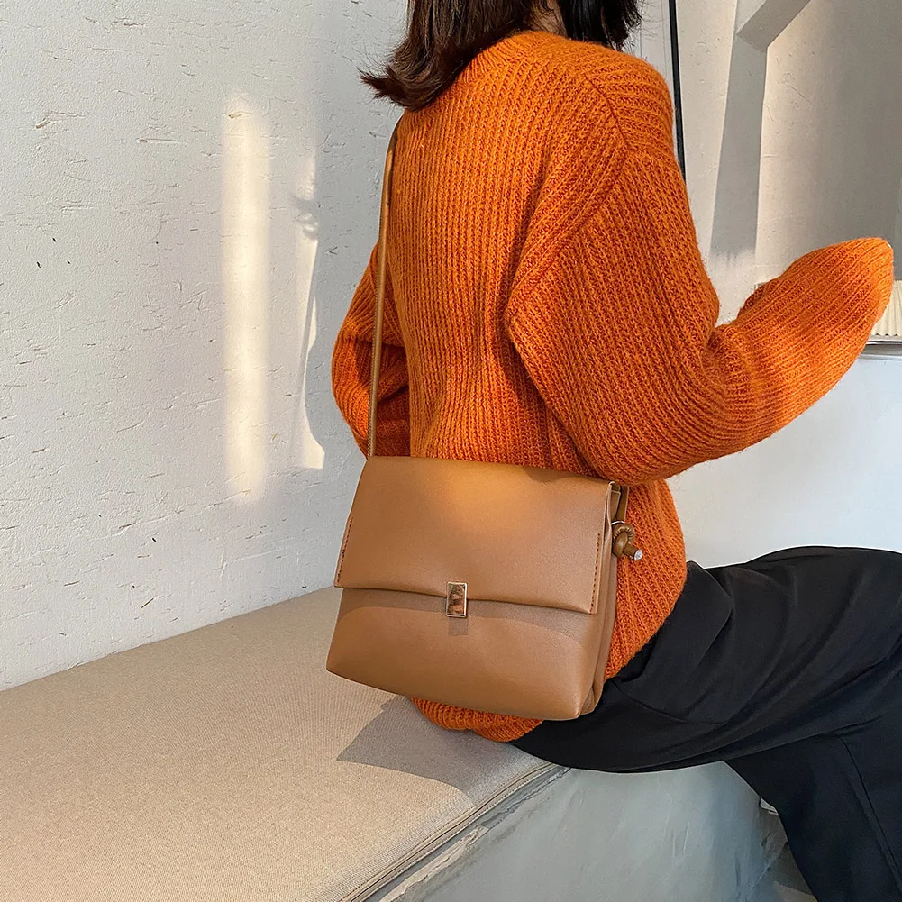 

Solid Color Shoulder Messenger Bag Fashion Simple PU Leather Crossbody Bags Women Handbags Totes Bags Clutch Bag