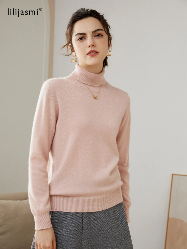 

2022 Women's 100% Cashmere Turtleneck Knitted Pullover Basic Tops Brand New Turndown Collar Sweater Natural Fabric Jumper #01