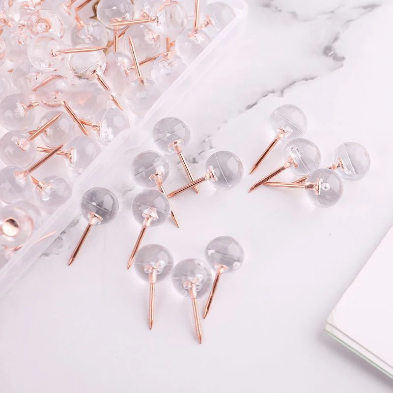 

100Pcs/Box Office School Supplies Wall Studs Multi Purpose Rose Gold Transparent Round Ball Pushpins Thumbtack Pins