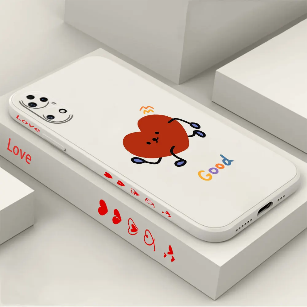 Red Love Heart Phone Case For Huawei P60 P50 P40 P30 P20 Mate 50 40 30 20 20X 10 Colour Liquid Silicone Cover Funda Cqoue Shell
