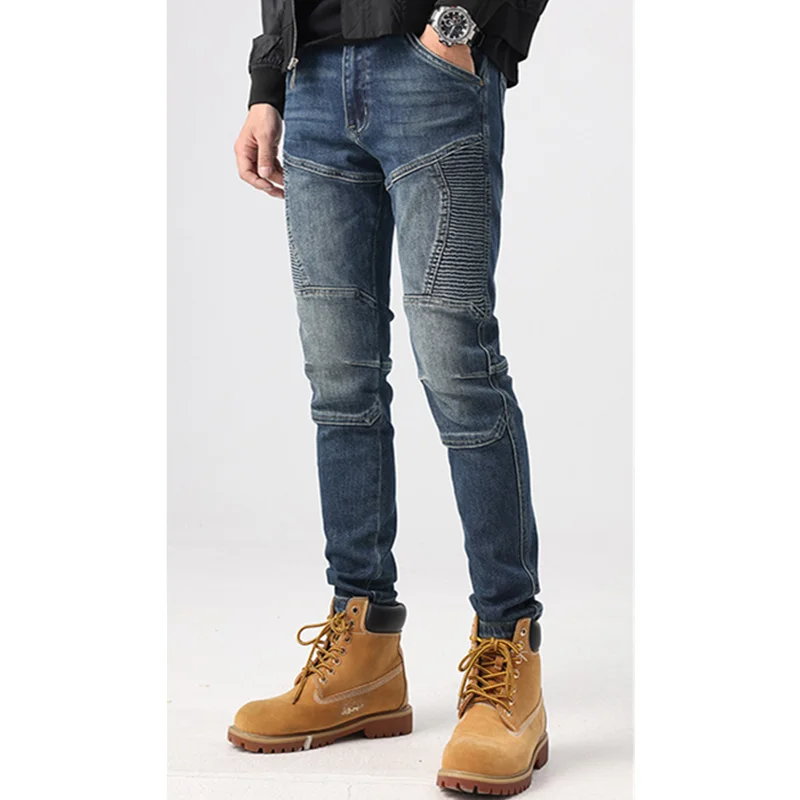 2022 Streetwear Men Autumn and Winter New Pattern Self-cultivation Elastic Force Blue Pencil Pants Recreational Jeans Female