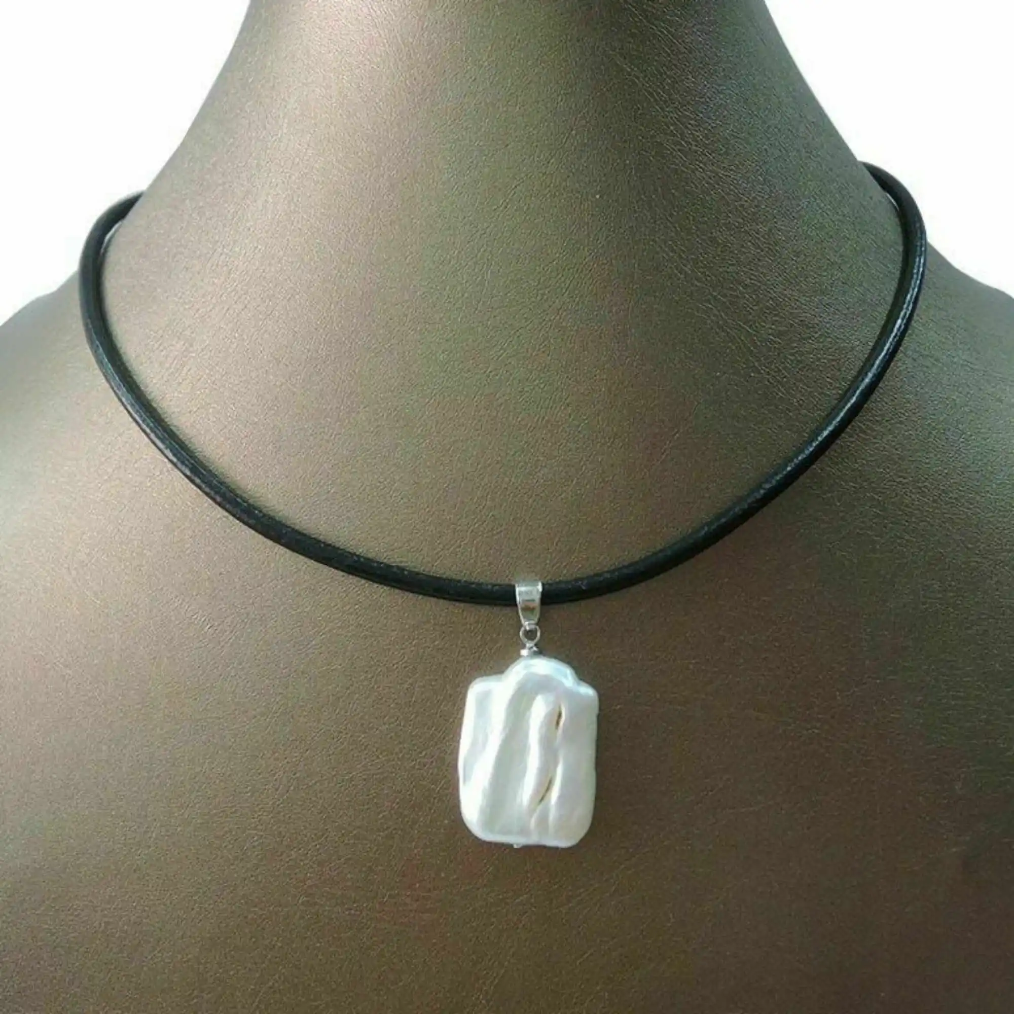

17x21mm Rectangle Baroque Nature Freshwater Pearl Pendant Necklace Healing Reiki Craft Unisex Gemstone Beads Stainless Women New