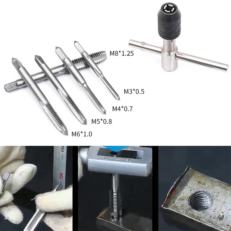 

6pcs T-type M3/M4/M5/M6/M8 Machine Screw Thread Tap Wrench Tap Set DIY Tool Tapping Threading Screwdriver Metric Plug Tap Drill