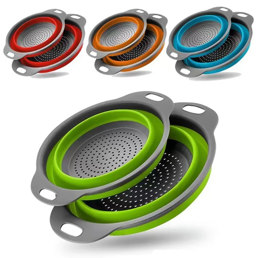 

Silicone Folding Drain Basket Foldable Fruit Vegetable Washing Basket Strainer Colander Collapsible Drainer Kitchen Storage Tool