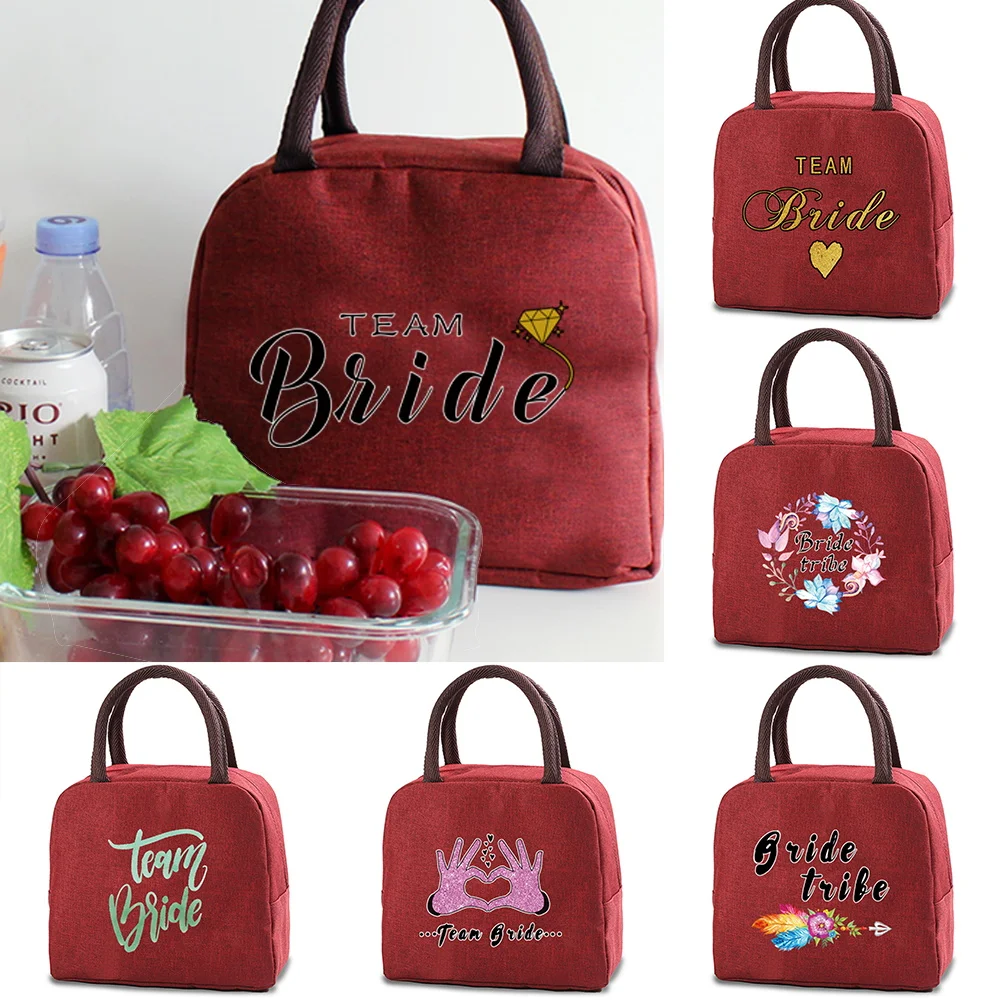 

New Bride Print Lunch Bags Fashion Cooler Bag Dinner Bag Canvas Picnic Box Handbags Camping Travel Bag School Food Insulated Bag