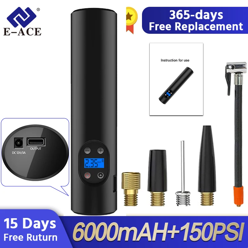 

E-ACE 6000mAH 12V 150PSI Rechargeable Air Pump Tire Inflator Portable Compressor Digital Car Tyre Pump For Car Bicycle Tire Ball