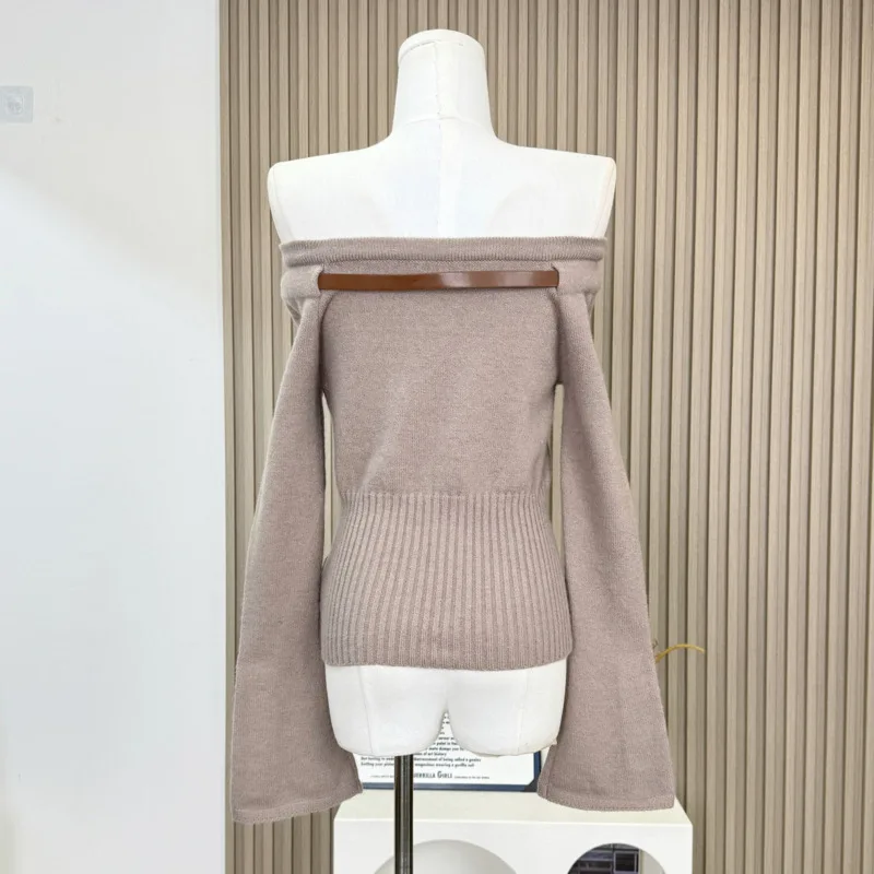 Женский трикотажный свитер с открытыми плечами повседневный элегантный базовый