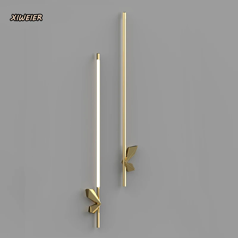 

Minimalist Postmodern Creative Leaf Strip Wall Lamp Guest Room Hall Corridor Study Wall Hanging Decorative LED Copper Wall Lamp