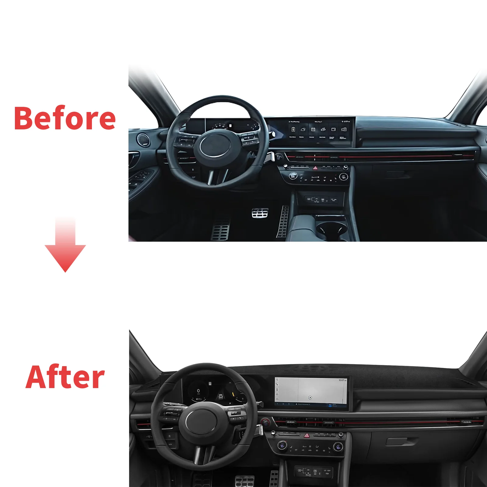 Фото Для Hyundai Sonata 2024-2026 N-line (без HUD) — Накладка на приборную панель, солнцезащитный коврик, противоскользящий коврик-протектор для приборной панели, детали интерьера №2