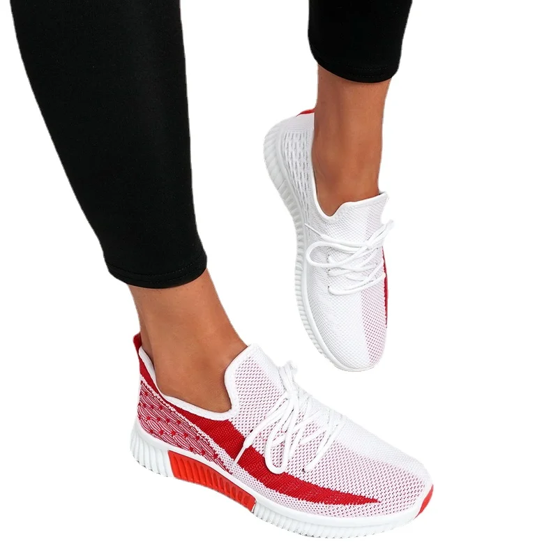 

2021 Women's Vulcanized Female Lace Up Mesh Sneakers Shoes Round Toe Casual Walking Shoes Mesh Flat Anti-slip Women Sneakers
