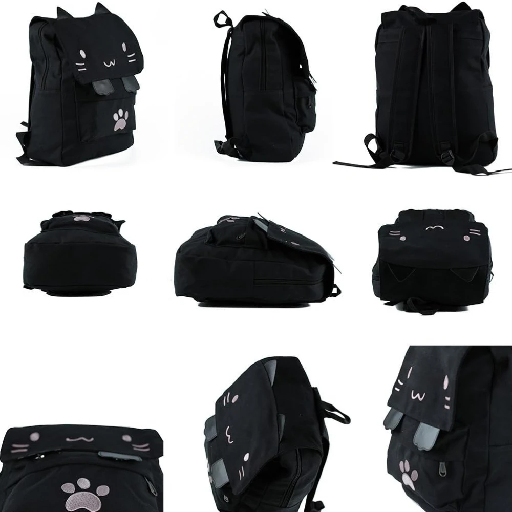 Большая Парусиновая Школьная Сумка С Милой Вышивкой Кота Для Детей - Рюкзак