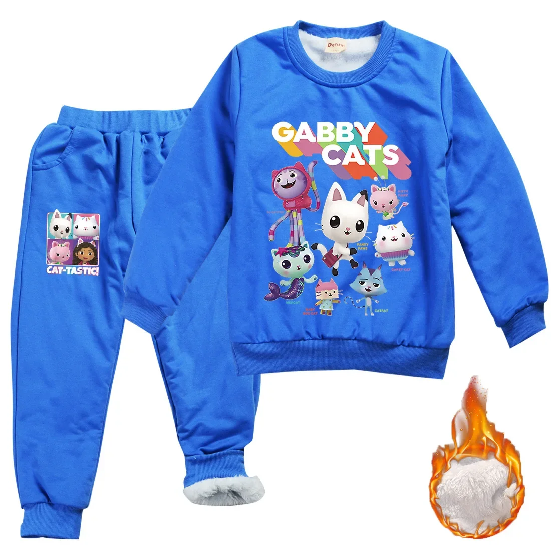 Cartoon Gabi Dolhouse Clothes Kids Gaby Chat Sweater Baby Girls Velvet Warm Sweatshirt Tops+Pants 2pcs Suit Boys Winter Clothing