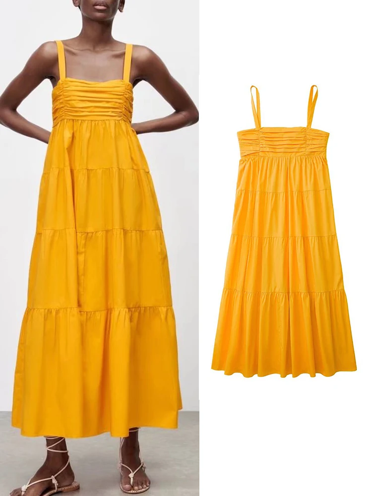 

TFMLN 2022 Women Fashion Elastic Camisole Dresses Solid A-line Elegant Party Dress Sleeveless Casual Female Mid-Calf Outwear