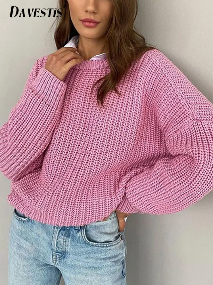 

Women's Fashion Sweaters 2023 Winter Casual Round Neck Loose Knitted Sweater Women's Long Sleeve Top Fashion Pullover