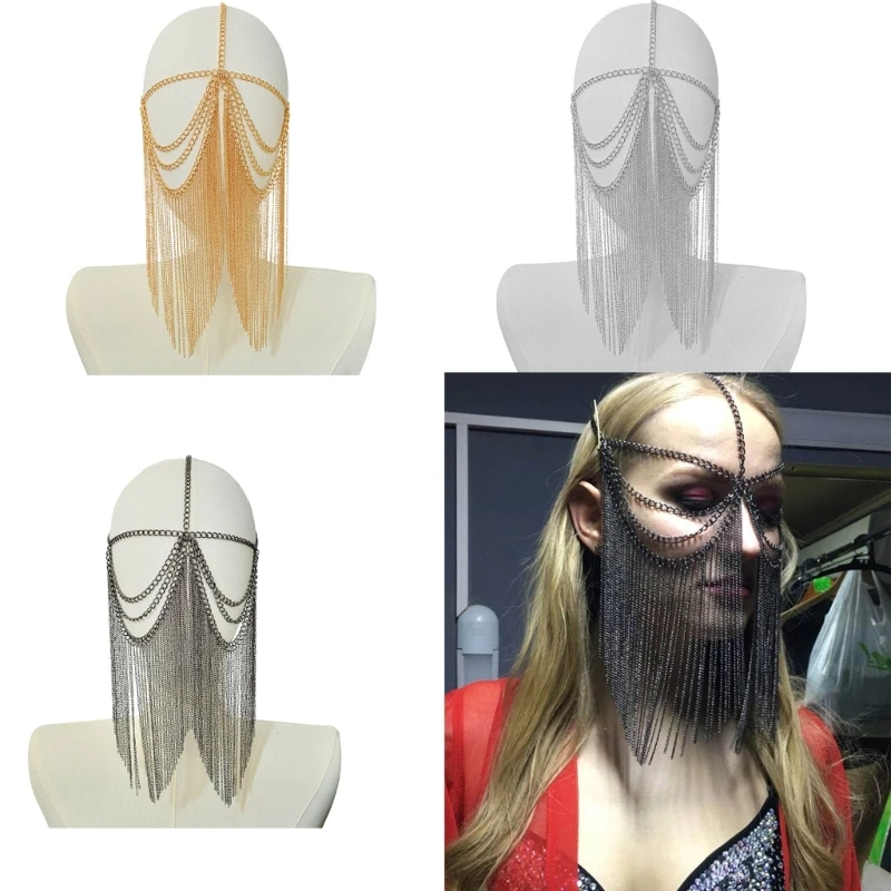 Маскарадная маска с кисточками в стиле панк цепочка для лица вечерние маски