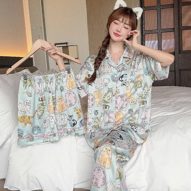 Кардиган с милым котом пижамные комплекты длинным рукавом женская одежда