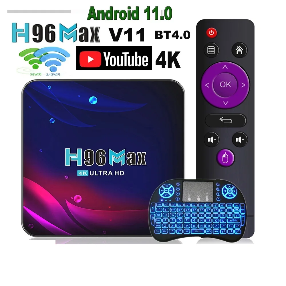 

4K Hd Youtube Google Play 2.4G 5G Wifi BT4.0 Receiver Media Player HDR USB 3.0 4GB 32GB 64GB Smart Android 11 TV Box H96 Max V11